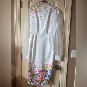 Floral Long Sleeve Dress with Sheer Sleeves